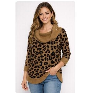 💛 89th & MADISON Brown Leopard Cowl Neck Sweater NWT 2X